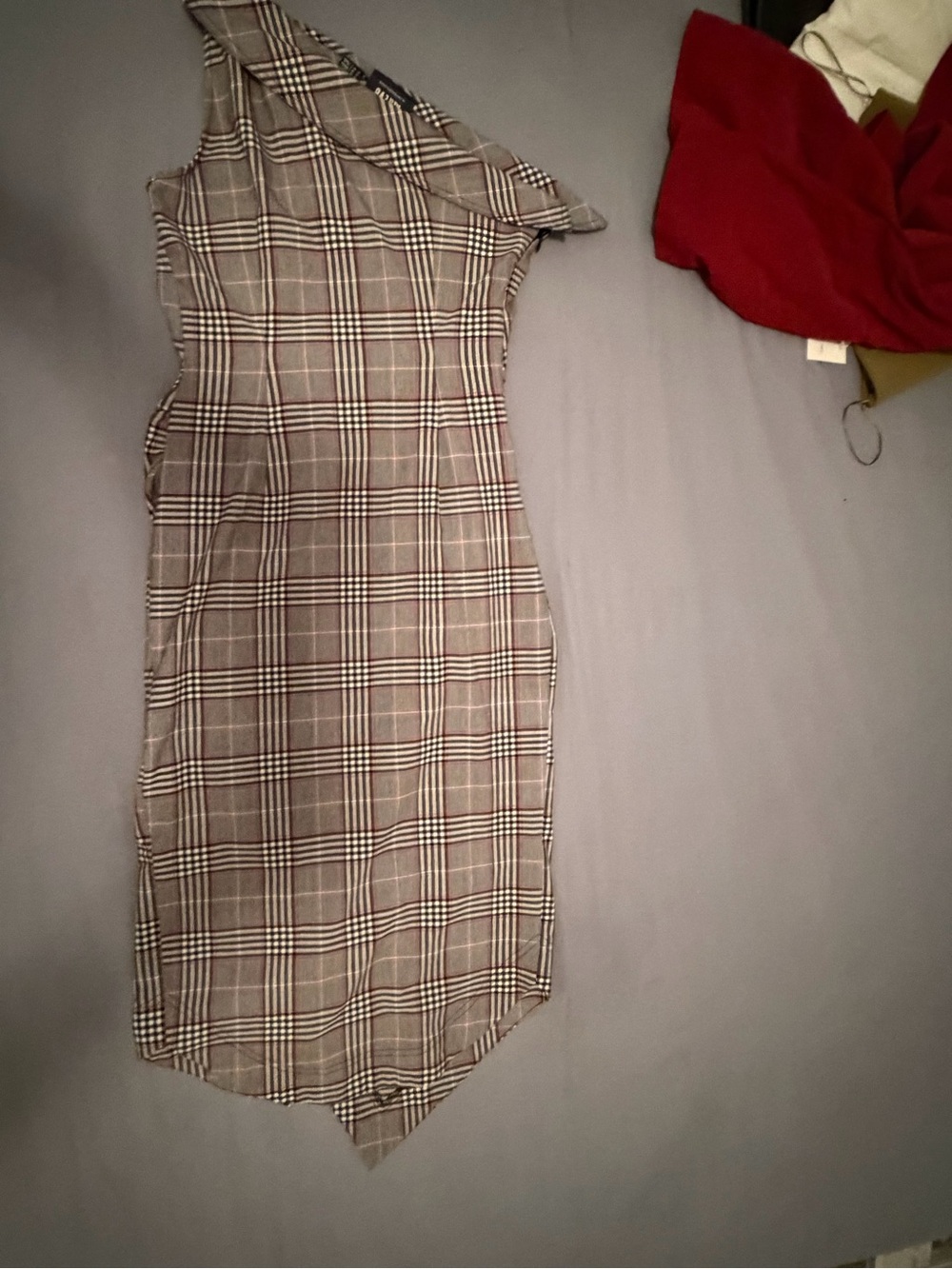 Anthropologie One-Shoulder Plaid Sheath Dress in Gray and Black - Picture 6 of 6